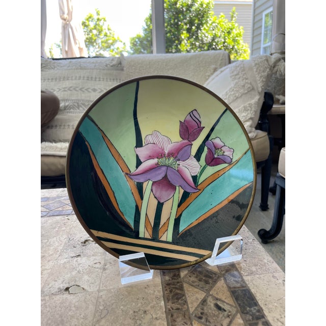 Mid 20th Century Chinese Hand Painted Iris Floral Dish For Sale In Charlotte - Image 6 of 6