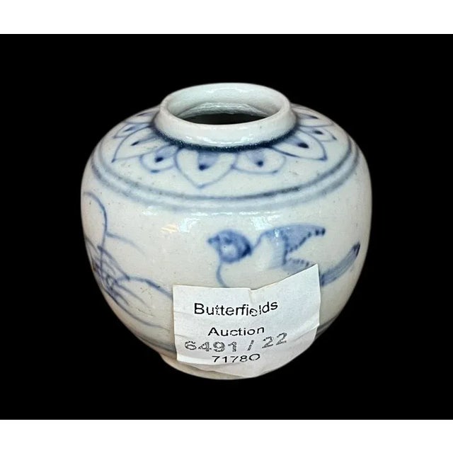 Nautical Hoi an Hoard Ship Wreck Small Blue Bird Pottery Jarlet Vase 197181 For Sale - Image 3 of 5