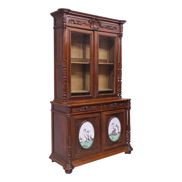 19th Century 'S Antique French Henri II Carved China Cabinet, Porcelain, Buffet Deux Corps!! For Sale