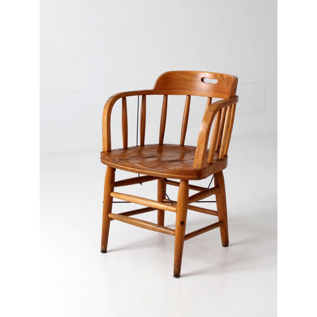 Wood Vintage Oak Captain's Chair For Sale - Image 7 of 17