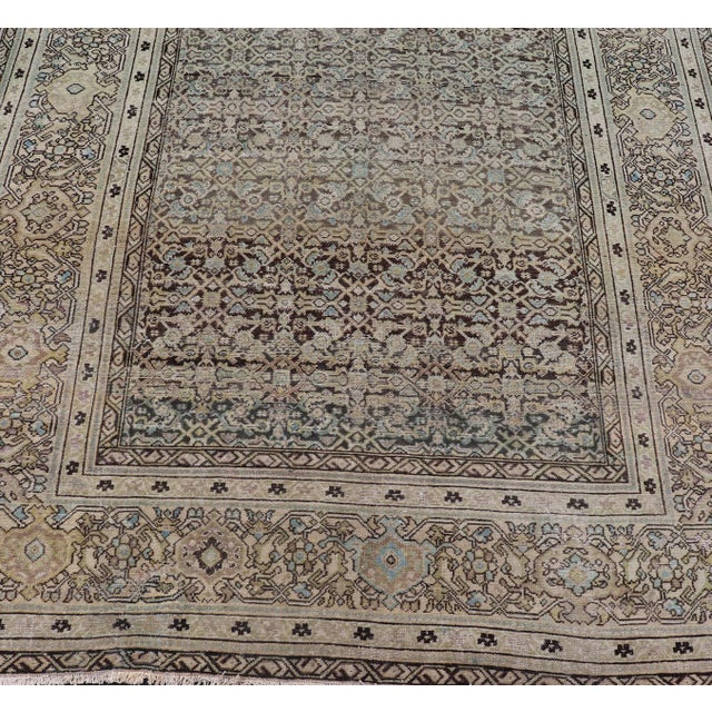 Gallery Persian Malayer All-Over Geometric Design in Lt. Blue, Tan and Green 6'3"x16'3" For Sale In Atlanta - Image 6 of 12