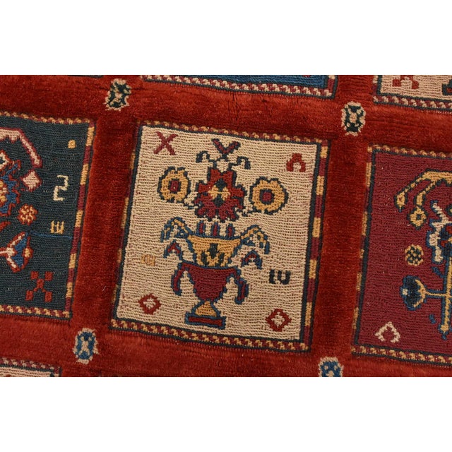 Gabbeh Rug 5′ X 6’4” Red Wool Vintage Tribal Hand-Knotted Oriental Carpet For Sale - Image 4 of 14