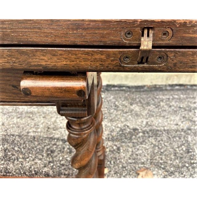 Old World Style Barley Twist Ethan Allen Solid Oak Trestle Flip Top