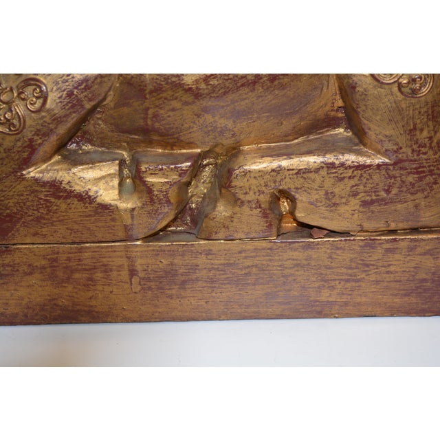 Pair Carved Wood Seated Rams Gold / Burgundy Wash For Sale - Image 12 of 14
