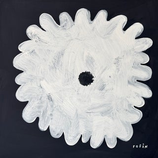 Flower Six. White & Black Painting by Robin Zingone. For Sale