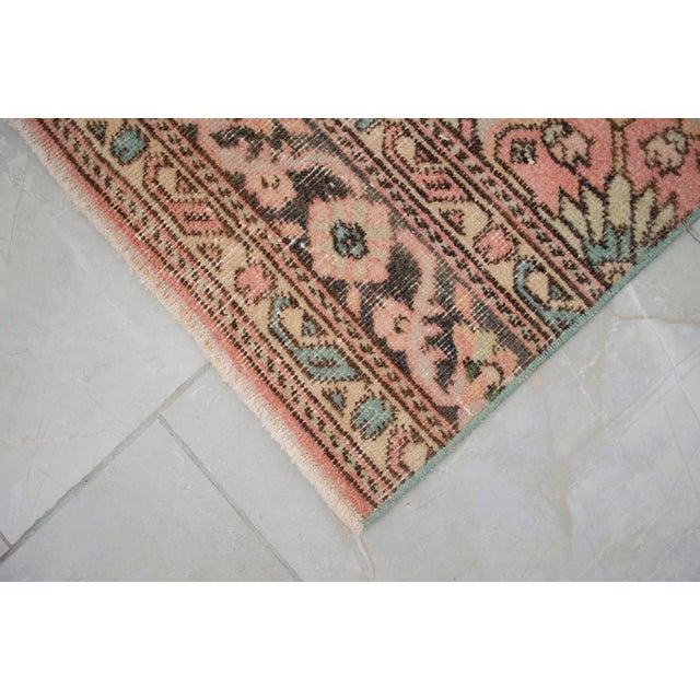 Hand-Knotted Oushak Runner Rug Faded Pink Low Pile Hallway Decor Kitchen Rug- 3'2″x 12'4″ For Sale - Image 13 of 14