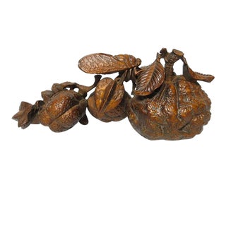 Japanese Shōwa Carved Boxwood Okimono With Cicada For Sale