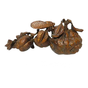 Japanese Shōwa Carved Boxwood Okimono With Cicada