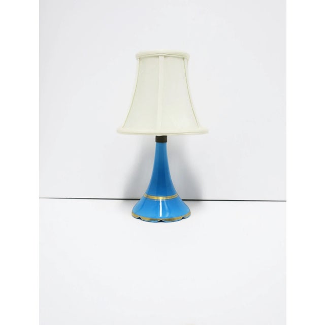 Rustic European Italian Blue Opaline Glass Table Lamp With Scalloped Edge in Gold For Sale - Image 3 of 13