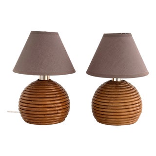Vintage Italian Rattan Bamboo Table Lamps from Vivai Del Sud, 1970s, Set of 2 For Sale