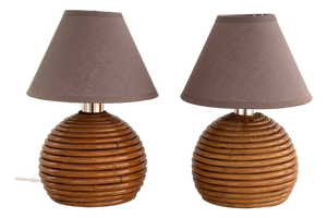 Vintage Italian Rattan Bamboo Table Lamps from Vivai Del Sud, 1970s, Set of 2