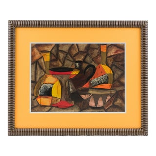 Cubist Still Life Gouache Painting by a Derek Ching, Late 20th Century For Sale