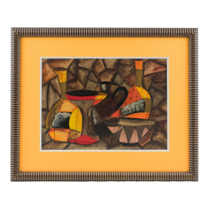 Cubist Still Life Gouache Painting by a Derek Ching, Late 20th Century