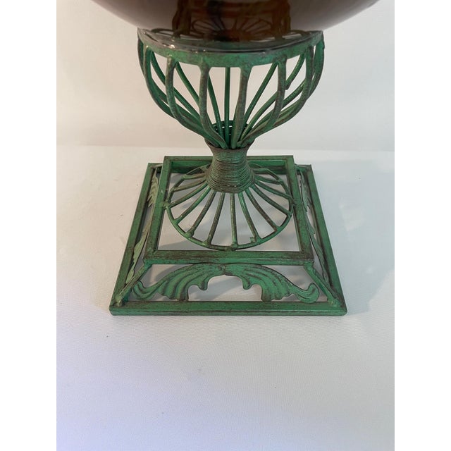 Victorian Vintage 1980s Wrought Iron and Ceramic Decorative Urn Planter Cachepot For Sale - Image 3 of 17
