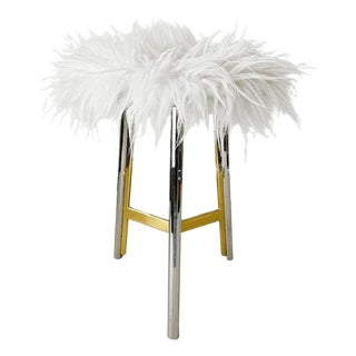 Vintage Italian Hollywood Regency Stool with Faux Fur, 1950s For Sale