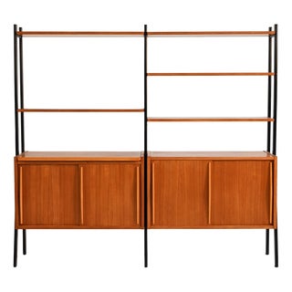 Scandinavian Double Teak Bookcase with Black Uprights, 1960s For Sale
