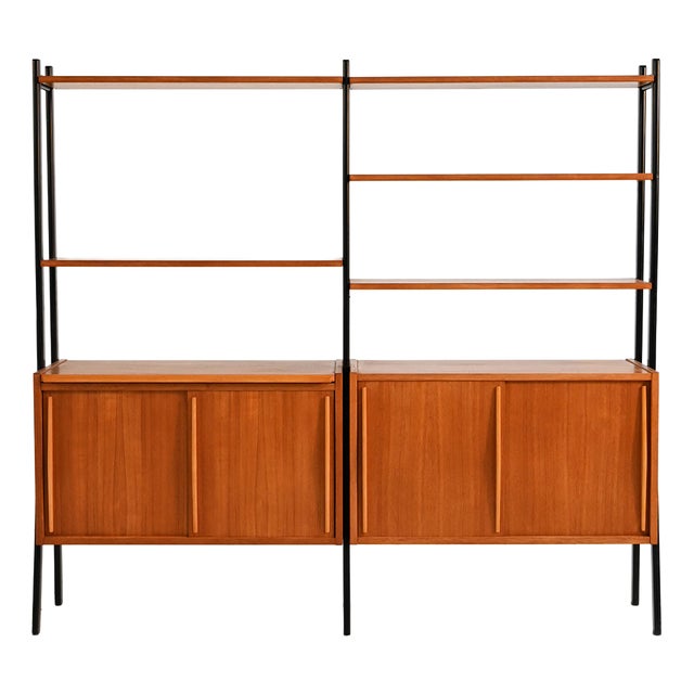 Scandinavian Double Teak Bookcase with Black Uprights, 1960s For Sale