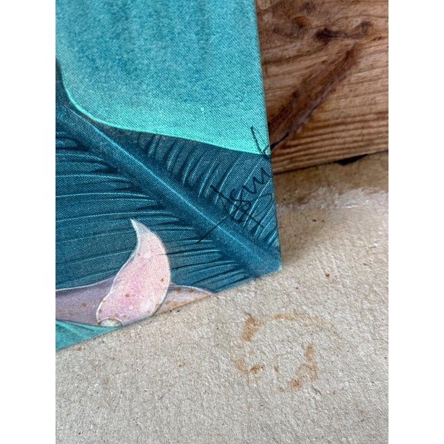 Vintage Vibrant Tropical Coastal Toucan & Parrot Painting on Cloth For Sale - Image 9 of 12