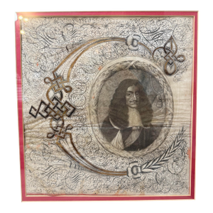 Rare Antique 17th Century Calligraphic Bust Portrait of Charles II of England