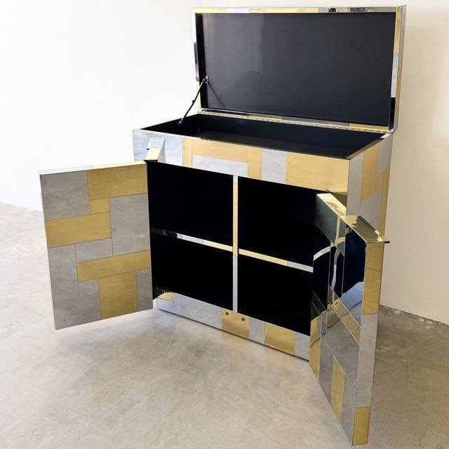 1970s 1970s Paul Evans Cityscape Chrome and Brass Bar Cabinet For Sale - Image 5 of 12