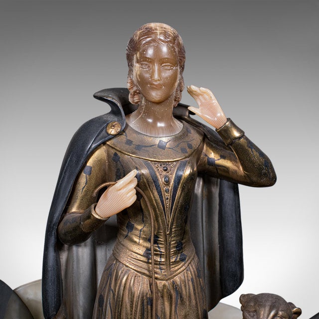 Large Vintage Figural Mantle Clock, French, Onyx, Pair of Garnitures, Art Deco For Sale - Image 6 of 12