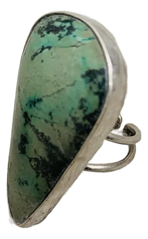 Vintage Teardrop Shaped Seafoam Green Variscite Cabochon Set in Modern Sterling Silver, Adjustable Ring