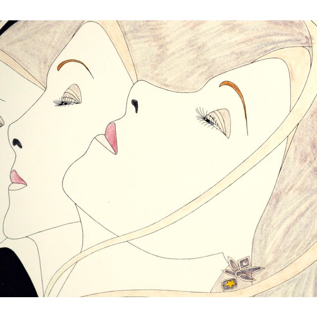 1980s "Three Ribbon Heads", Art Deco Hand Colored Lithograph by John Luke Eastman 1984 For Sale - Image 5 of 8
