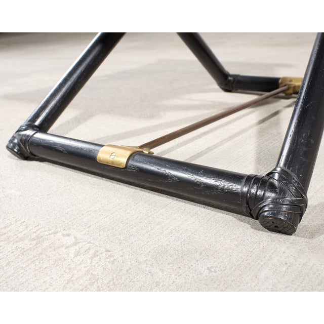 McGuire Campaign Style Lacquered Oak X Form Stool For Sale - Image 15 of 17