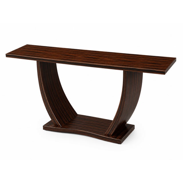 Modern custom console table. Table is made of alder with a custom zembrano finish. The console is in impeccable condition...