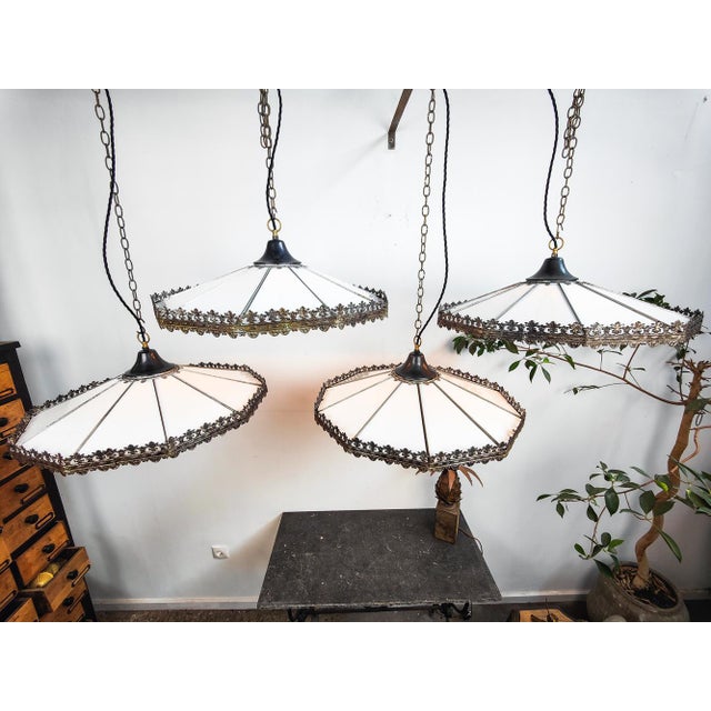 Antique Dutch Opaline Electrified Church Pendant Light For Sale - Image 6 of 9