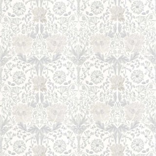 Morris & Co Pure Honeysuckle & Tulip Embroidery Fabric in Lightish Grey For Sale
