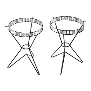 Modern Atomic Three Hairpin Leg Tables After Tony Paul Fredrick Weinberg Iron Wire Mesh Tripod - a Pair For Sale