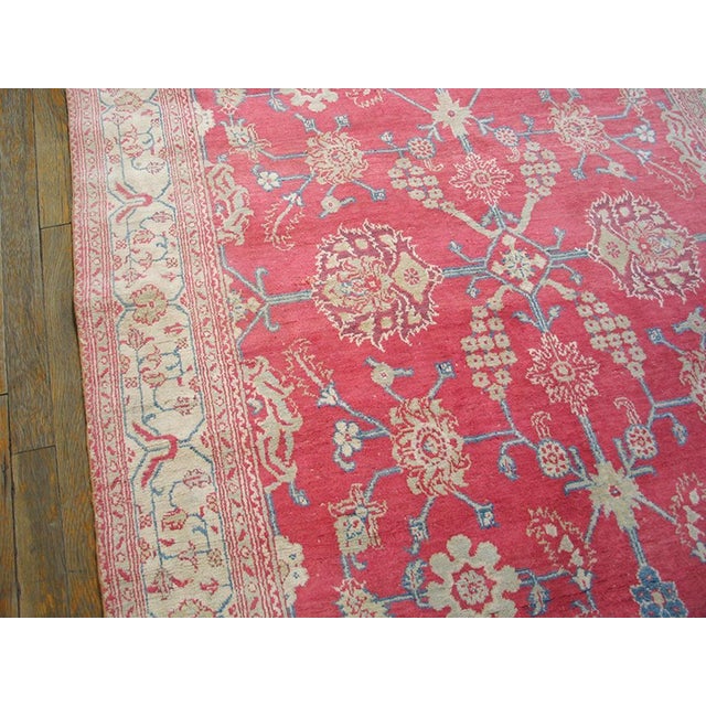 Indian 1900s Pink Raspebery Geometric Antique Indian Agra Rug 4'6" X 7'9" Handknotted Cotton Carpet For Sale - Image 3 of 6