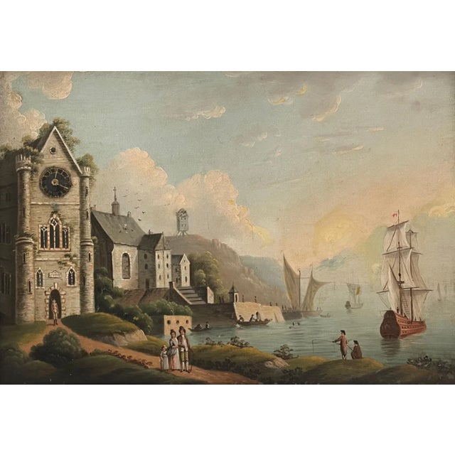 19th Century Swiss Mechanical Clock Painting circa 1820 This antique and unique clock painting is created in oil on metal...