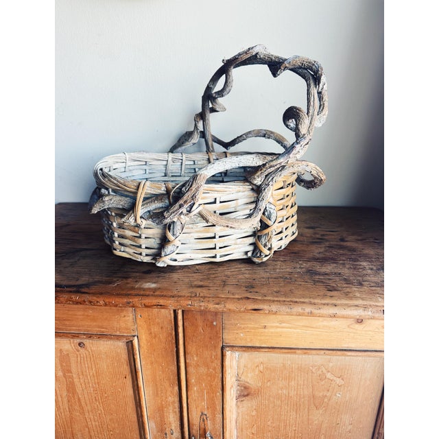 Vintage Twig Handle Basket Woven Oval For Sale - Image 11 of 12