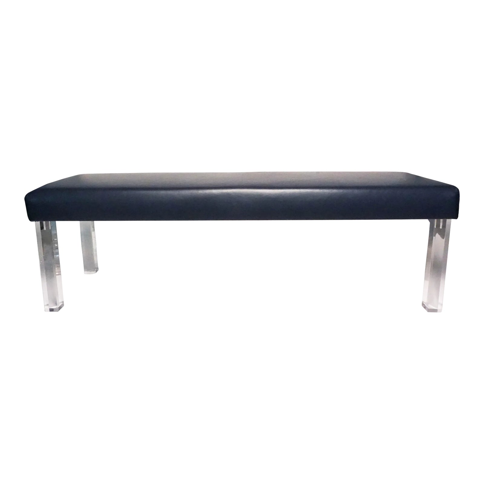 Modern Prism Bench in Navy Leather | Chairish