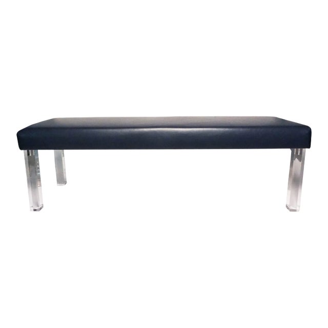 Modern Prism Bench in Navy Leather For Sale