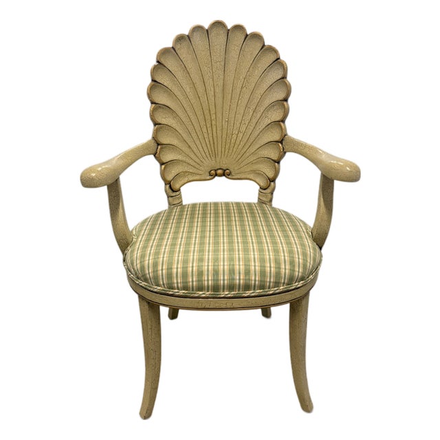 Vintage Italian Venetian Grotto Hollywood Regency Style Carved Shell Back Armchair For Sale