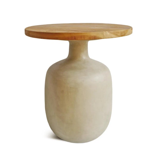 Outdoor Teak & Faux Cement Side Table | Chairish