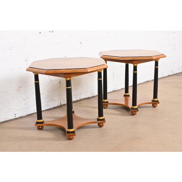 Baker Furniture Neoclassical Burled Walnut Tea Tables, Pair For Sale In South Bend - Image 6 of 10