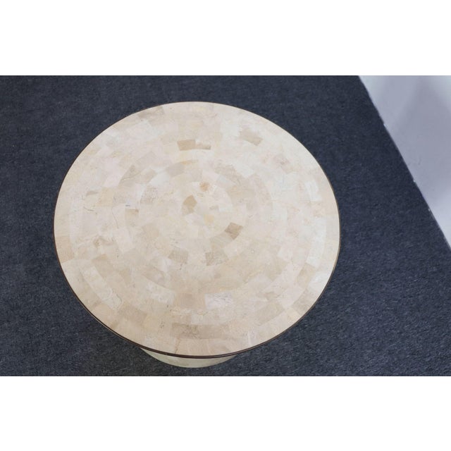 Vintage Maitland Smith Drum Accent Table in Tessellated Stone With Brass Inlay For Sale In New York - Image 6 of 12