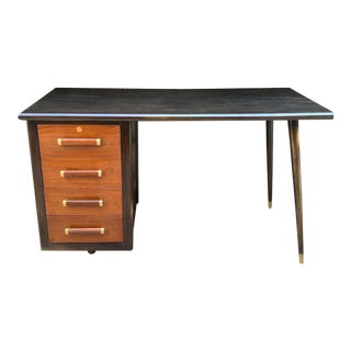 1960s Mid Century Restored Solid Wood Desk in Tuxedo Finish For Sale