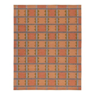 Rug & Kilim’s Scandinavian Style Kilim in Orange, Gray & Brown Geometric Pattern - 5x8 For Sale