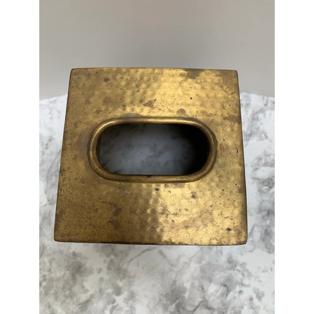 Metal Vintage Hammered Brass Metal Tissue Box Cover For Sale - Image 7 of 7