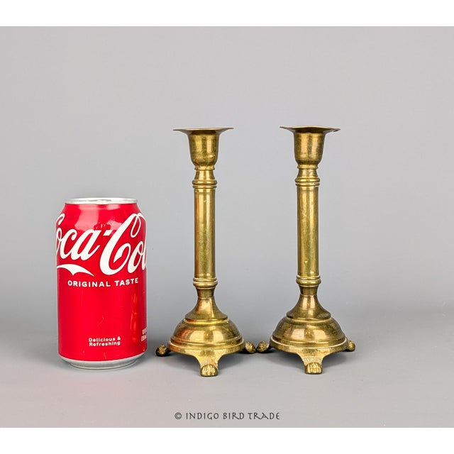 Antique French Brass Lion Feet Candlestick Holders - Set of 2 These beautiful French candle holders are made from solid...