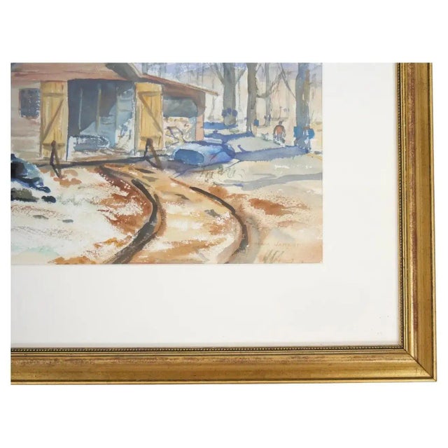 Mid 20th Century Mid-20th Century Wood Frame Decorative Water Color For Sale - Image 5 of 13