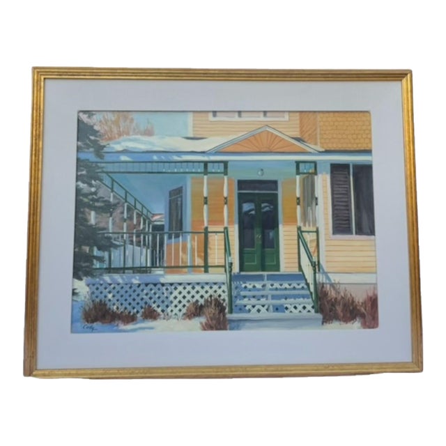 1980s Bruce Cody "Victorian Porch" Signed Original Oil on Canvas Painting Matted in Gilded Frame For Sale