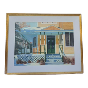 1980s Bruce Cody "Victorian Porch" Signed Original Oil on Canvas Painting Matted in Gilded Frame