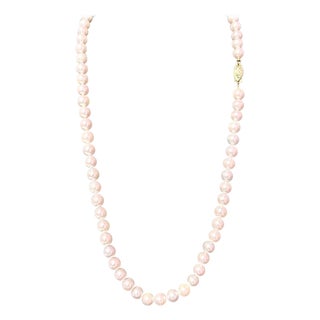 Fine Quality Akoya Pearl Necklace 24" 14k Y Gold 8 mm Certified For Sale