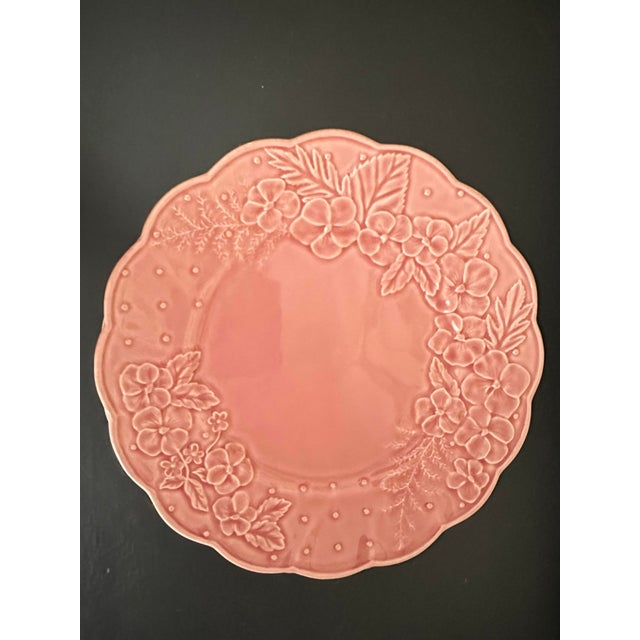 Vintage 1980s Bordallo Pinheiro “Ingrid Pink” Floral Embossed Plates- Set of 4 For Sale - Image 9 of 11